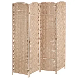 Relaxdays Paravent, 4-teilig, Raumtrenner faltbar, HxB 170x160 cm, Sichtschutz innen, Holz, Papierseil, Trennwand, natur