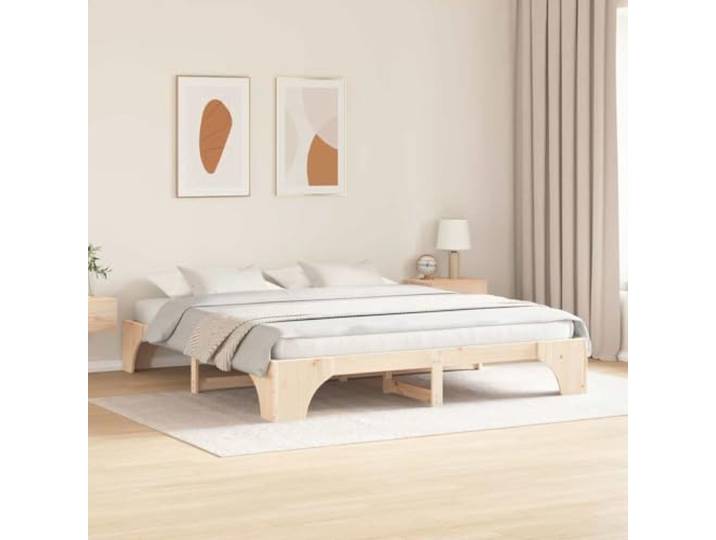 KTHLBRH Bettgestell Kiefer massiv natur 200 x 200 cm Modernes Design, feste Latten, Rückseite bearbeitet, einfache Montage, einfache Wartung