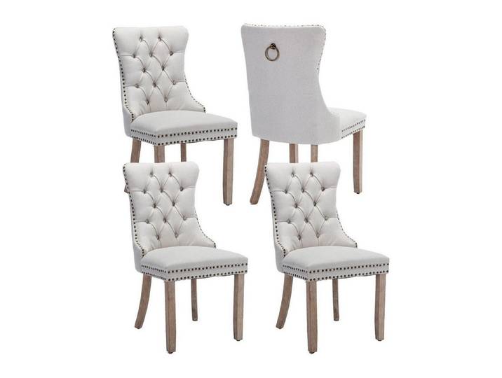 LuxusKollektion Esszimmerstuhl Esszimmerstühle gepolstert Leinenstoff Beige (Leinenstoff) 4er-Set