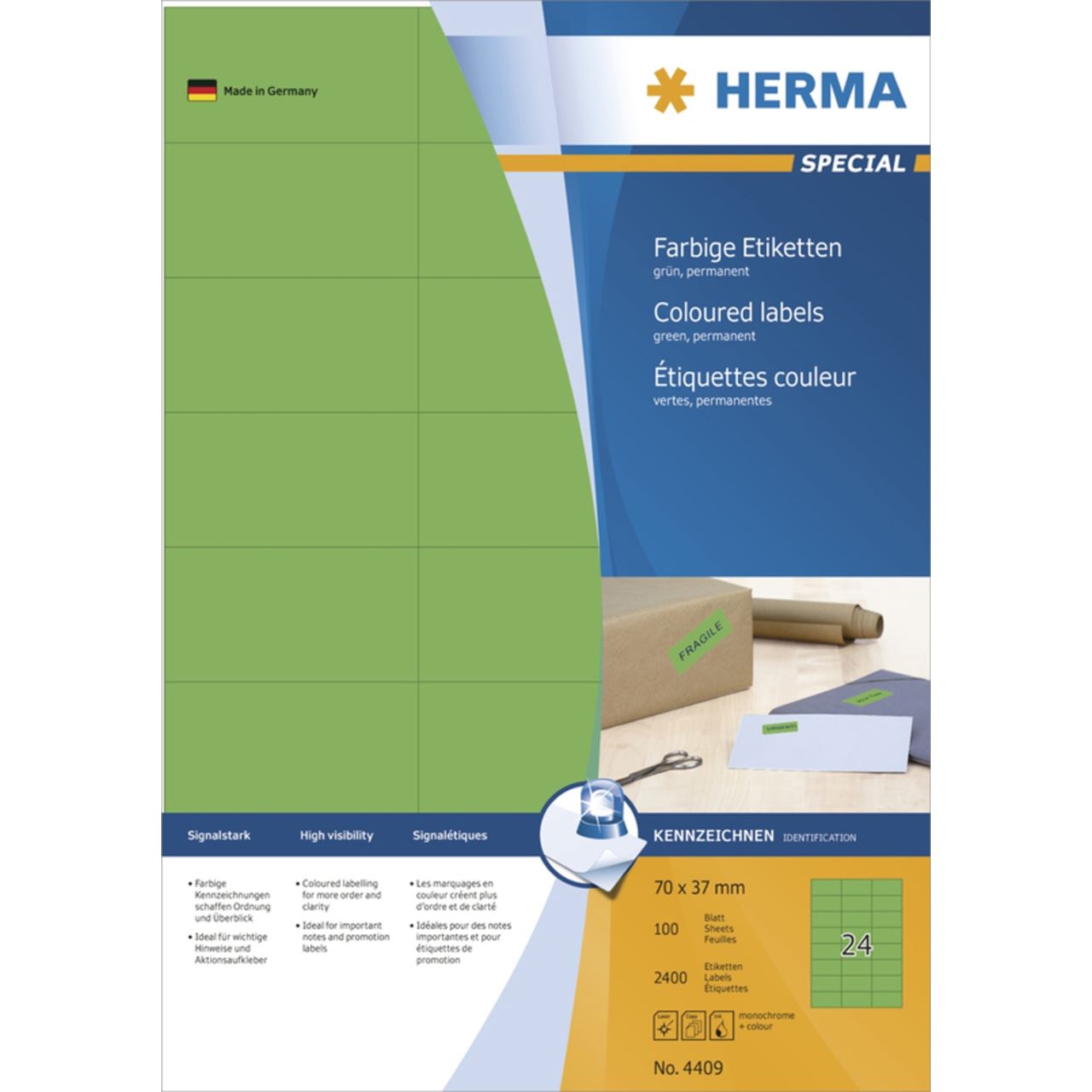 Herma 4409 grün Universal-Etiketten 7.0x3.7 cm (100 Blatt (2400 Etiketten))