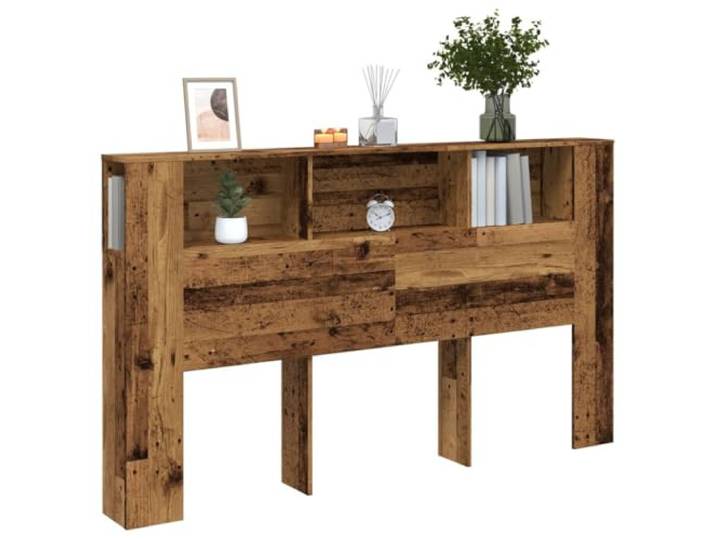 KTHLBRH Kopfteil aus Spanplatte, antikes Holz, 180 x 18,5 x 102,5 cm, mit 3 oberen Fächern für die Organisation des Schlafzimmers, stabiles Material, feuchtigkeitsbeständig