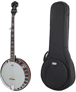 Harley Benton BJ-55Pro 5 String Banjo w/Bag Dark Cherry Sunburst