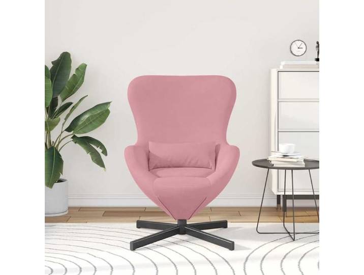 Fauteuil œuf en velours - - Rose - 63x73x90 cm - Pivotant 360° - Coussin lombaire inclus - Accoudoirs inclinés