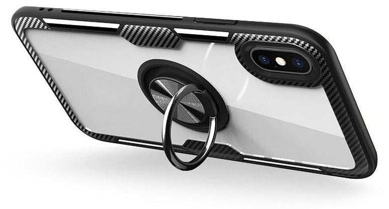 Cofi Premium telefoonhoesje voor Xiaomi Redmi 9, Carbon, Transparant met 360 graden draaibare ring en magnetische bumper