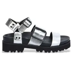 NO NAME für Damen. KNLCMET Sandalen Silbernes Design (39), Wohnung, Schnalle, Lässig