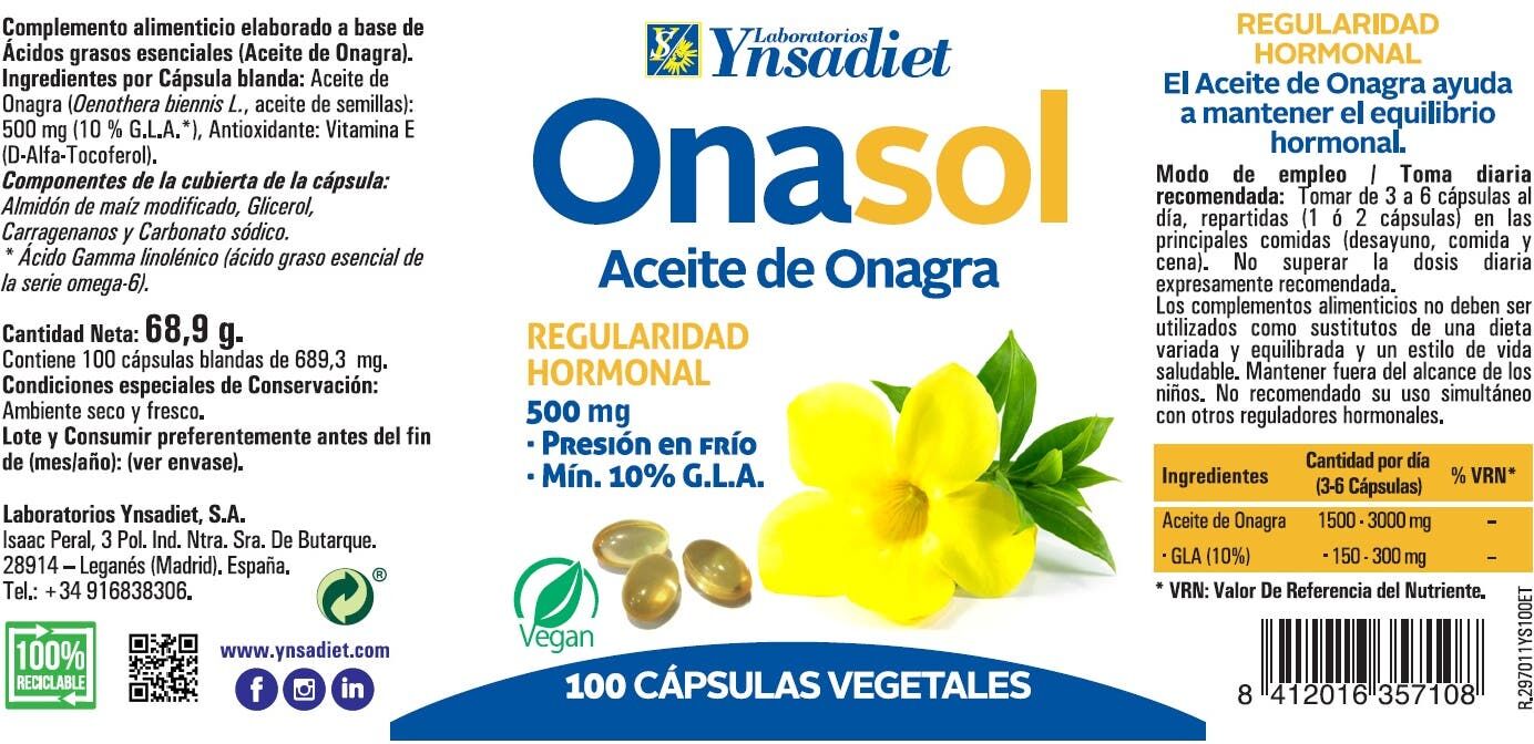 Ynsadiet Onasol Aceite de Onagra 100 Perlas