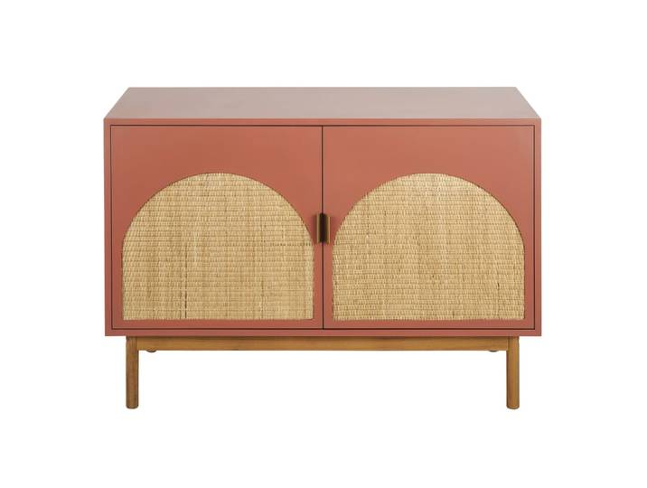 Sideboard mit 2 Terrakottatüren und Flechtwerk, 100 cm