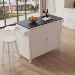Kücheninsel MCW-P61 mit 2 Sitzhockern, Küchenschrank Staufächer MDF 90x120x45cm ~ weiß, Marmor-Optik schwarz