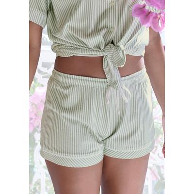 Pyjamashorts S.OLIVER, Damen, Gr. 36/38, N-Gr, grün (grün, gestreift), Single Jersey, Obermaterial: 50% Baumwolle, 50% Viskose, gestreift, bequem kurz, Hosen, Mit Kontrastpaspel-Abschlüssen