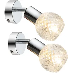 Wandlampe Wandleuchte Spotlampe Spotleuchte Wandspot Flurlampe, Spot beweglich, Chrom Glas weiß, 1x E14 Fassung, HxBxA 15,5x8x17cm, 2er Set