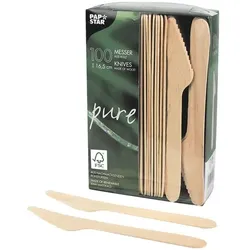 Papstar Einweg-Holzmesser »pure«, 100 Stück braun