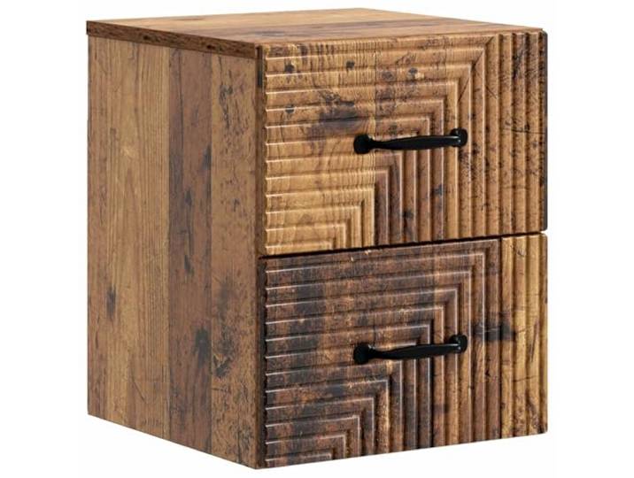 KUPTYERFG Wandmontierter Nachttisch Altholz-Optik 34,5x33x40 cm Platzsparender Hängeschrank fürs Schlafzimmer mit 2 Schubladen aus robustem Holzwerkstoff für kleine Nischen.