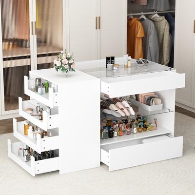 Timechee "Glass-Drawer Buffet Island White Storage Unit for Any Room Closet - 47.2""x23.6"""