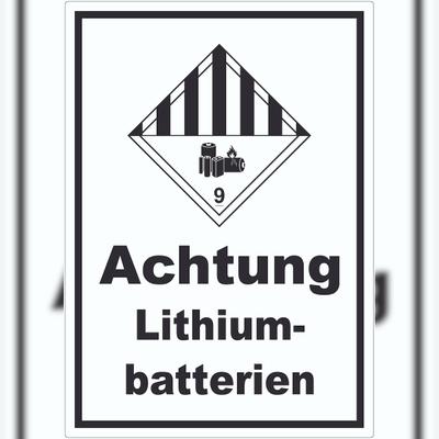 HB-Druck Aufkleber Achtung Lithiumbatterien Gefahrgutklasse 9a A2 (420x594mm)