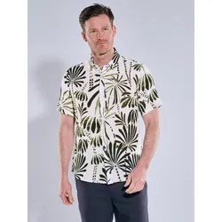 ENGBERS GERMANY Herren Kurzarm-Hemd gemustert Weiß slim fit Kent-Kragen - S