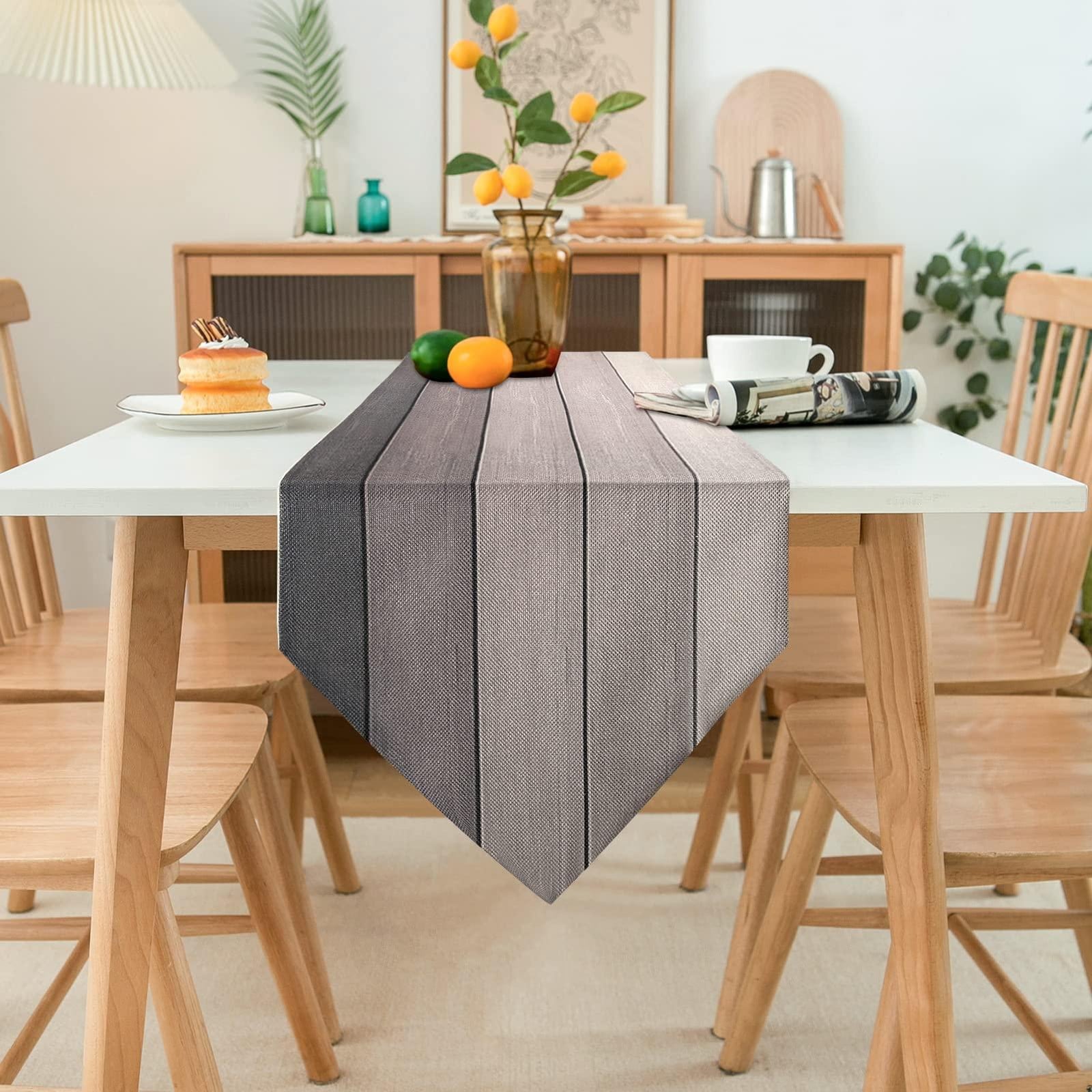 Dripio Tafelkleed Linnen Gestreept Houtmotief Grijs 33 x 183 cm
