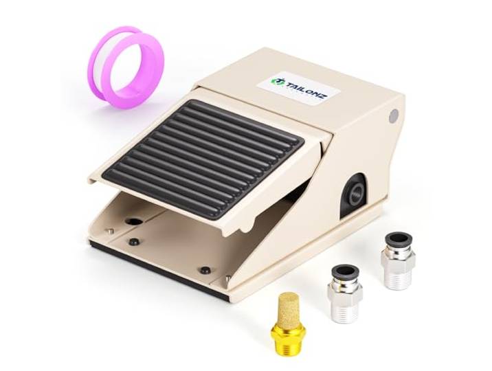 TAILONZ PNEUMATIC Pneumatisches Fußpedalventil-Set, 1/4 Zoll NPT 3-Wege-2-Positionen-Gewinde, Gummi, rutschfeste Druckkontrolle FV320 mit 6 mm pneumatischen Armaturen