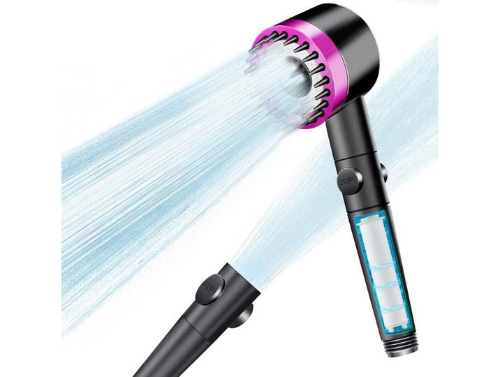 Duschkopf mit Filter, Massage, 3+1 Strahlarten, Stoppfunktion, Rosa