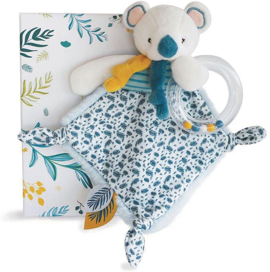 Schmusetuch "DouDou et compagnie Koala Rassel mit Schmusetuch 22 cm", Baby, bunt (mehrfarbig, weiß), Polyester, Schnuffeltücher Schmusetuch mehrfarbig, weiß Einheitsgröße