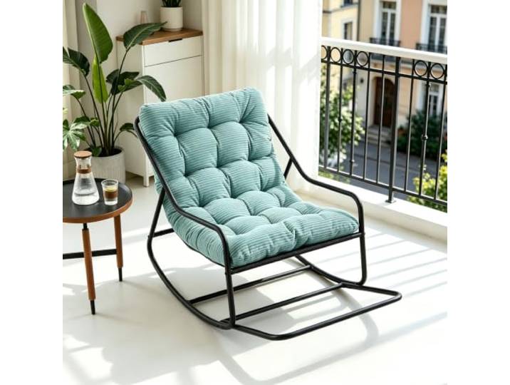 Ball & Cast Schaukelstuhl für Drinnen & Draußen, Rocking Chair mit Gepolstertem Kissen und Fußstütze, Balkonsessel für Wohnzimmer, Garten & Terrasse, Hellgrün