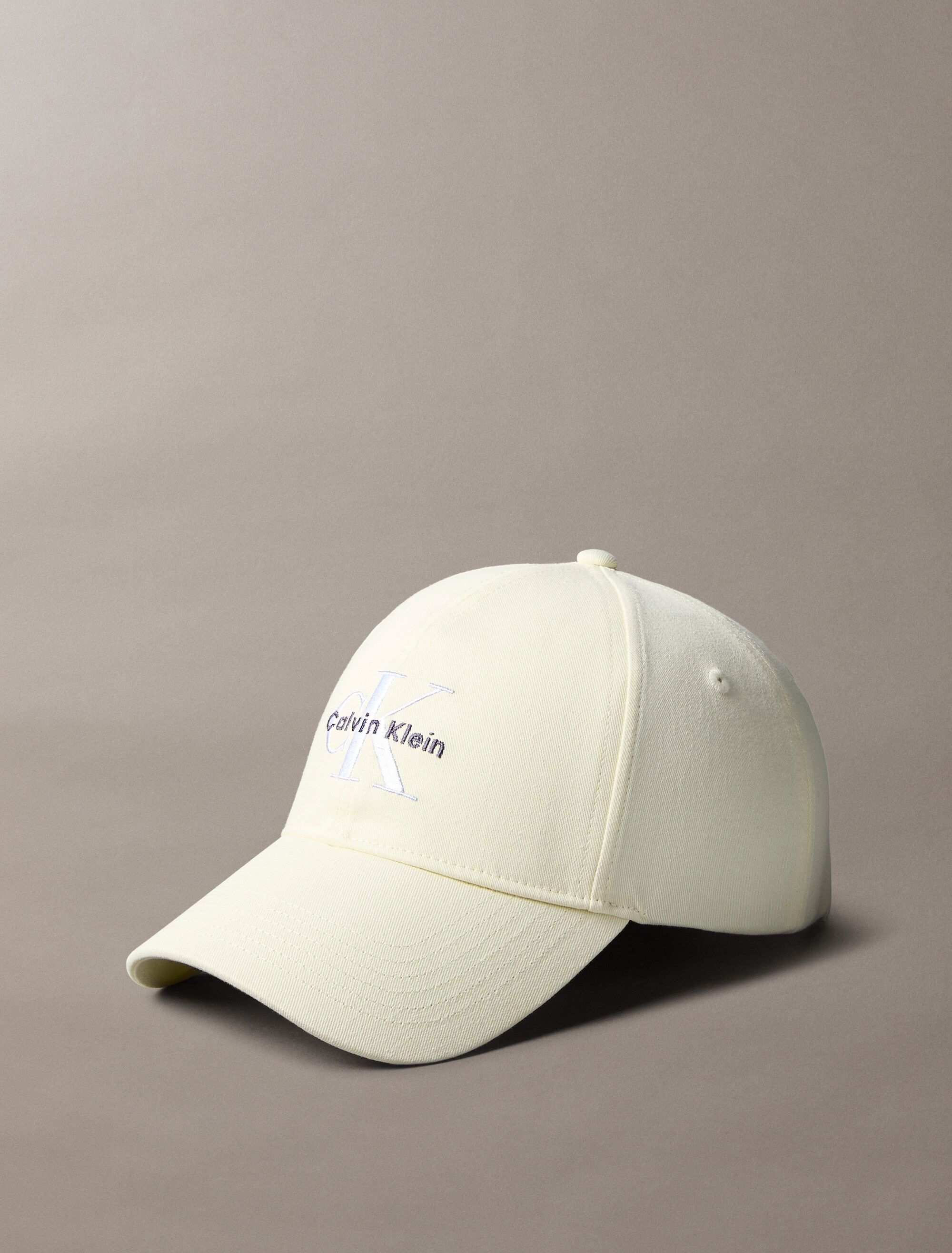 Baseball Cap CALVIN KLEIN "MONOLOGO EMBROIDERY BASEBALL HAT", Damen, beige (grün essence), Web, Baumwolle, Caps Baseball Cap, Mit festem Schirm