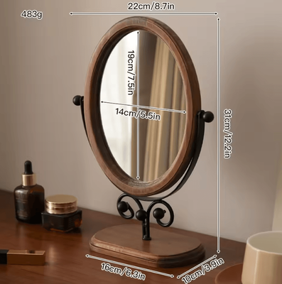 Inspire Curations Solid Wood Oval Vanity Makeup Mirror b