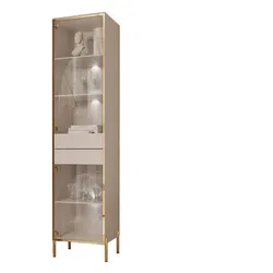 VITRINE AURORA in Kaschmir mit LED-Beleuchtung mit gerade Goldchrom Fuße