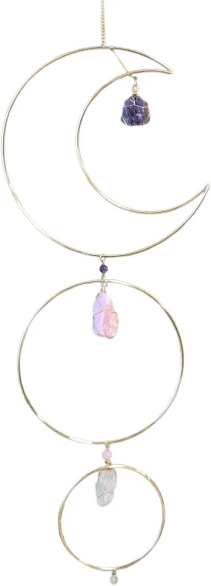 Gouden Suncatcher Raamhanger met Maan en Driehoek