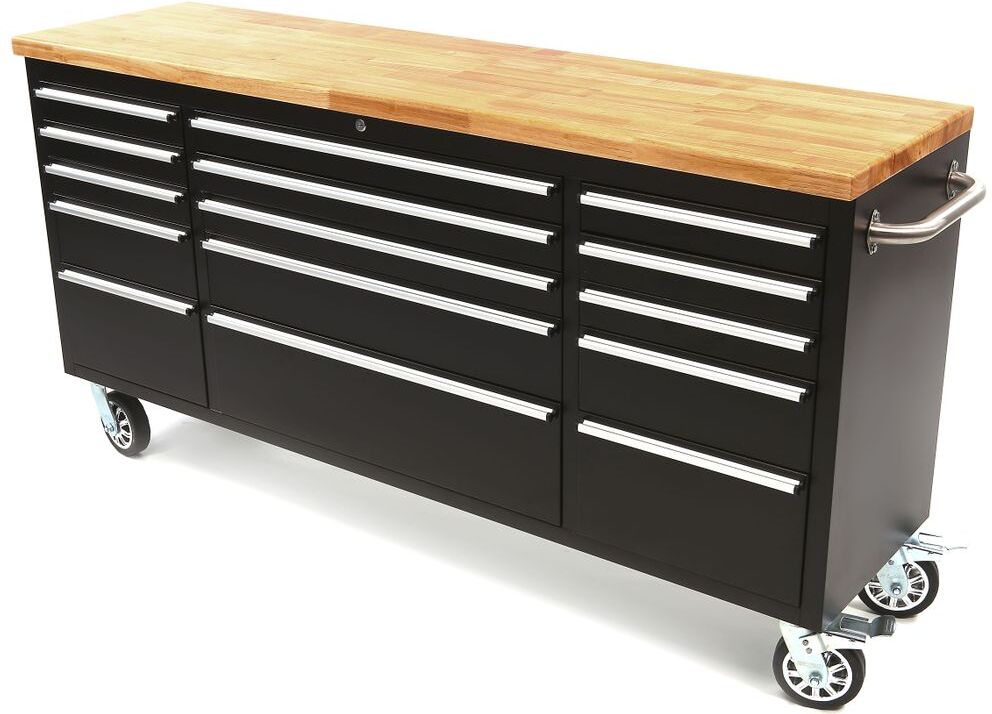 HBM Werkzeugwagen mit Holzplatte, mobile Werkbank - 182 cm - schwarz