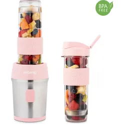 H.Koenig Mini Smoothie Maker Standmixer, Blender elektrisch, Transportabel Kompakt 570mL SMOO12 BPA-frei 300W, 2 tragbare Flaschen, Pastellrosa