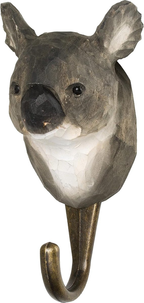 Handgesneden houten wandhaak met koala decoratie