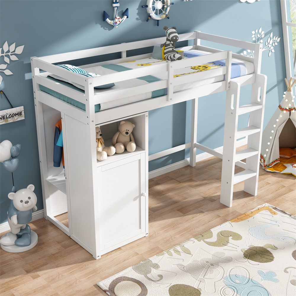 Etagenbett Kinderbett Hochbett mit Kleiderschrank und Regalen Kinderbett mit Lattenrost und Rausfallschutz Einzelbett Liegefläche 90x200 cm