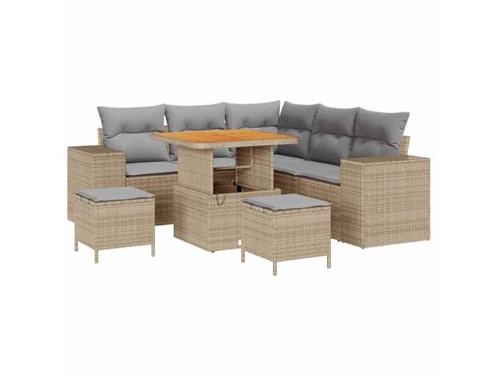 GHVBNMF Gartenmöbel Set 8-tlg. Lounge Sofa Sitzgruppe 7 Personen Beige Modulare Sitzecke für Terrasse und Veranda mit praktischem Beistelltisch und integrierten Fächern für Utensilien.