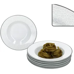 6x Venedig Suppenteller Ø21,5cm Porzellan Weiß Relief tiefer Teller Pasta Salat