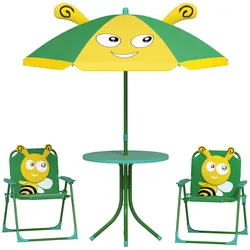 KINDERSITZGRUPPE Garten Kindersitzgarnitur mit 2 Klappstühlen Bienen-Muster Grün