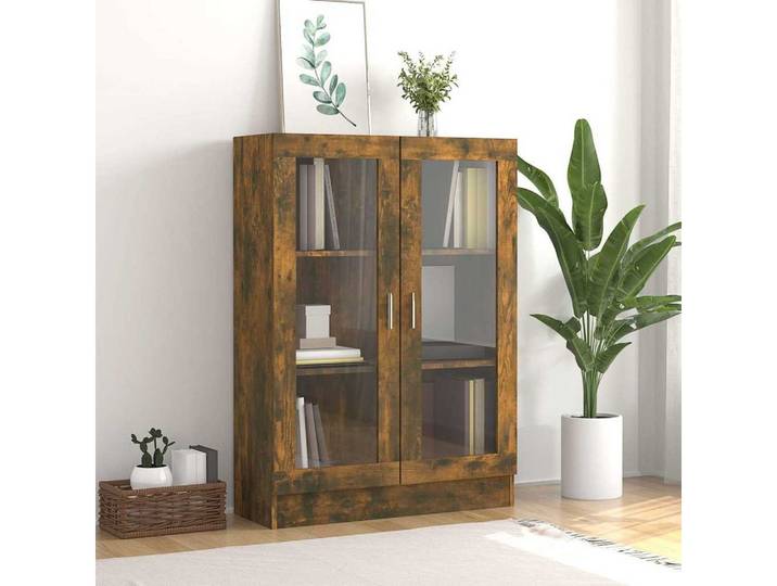 furnicato Vitrine Vitrinenschrank 82,5x30,5x115 cm in Räuchereiche mit 3 Fächern (1-St)
