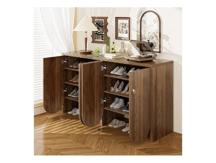 IDEASY Sideboard Sideboard Walnussoptik 4-türig mit verstellbaren Böden