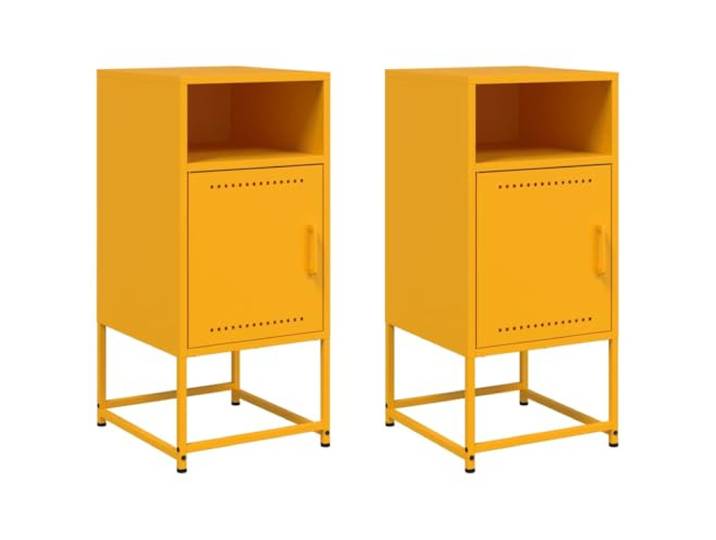 KUTYWEXFM Nachttisch 2er Set Senfgelb 36x39x78 cm Stahl Beistelltisch Robuster Schubladenschrank aus Metall für Schlafzimmer und Wohnzimmer, flexibel als Beistellschrank nutzbar.