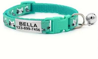 Inspired Living Personalized Reflective Cat Collar With Engraved Name Tag & Bell green