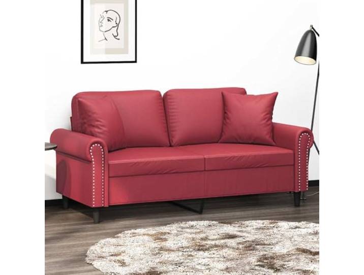 HEFZGDB 2-Sitzer Sofa 140 cm Weinrot Kunstleder Modernes Design mit Zierkissen Langlebiges Material Schmutzabweisend Einfache Reinigung Robustes Metallgestell Stabile Konstruktion