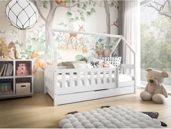 Kinderbett 80x160, Matratze, SchubladeInklusive, Schaumstoffmatratze, Weiß Bett, Betten mit Lattenrost, für Kinder