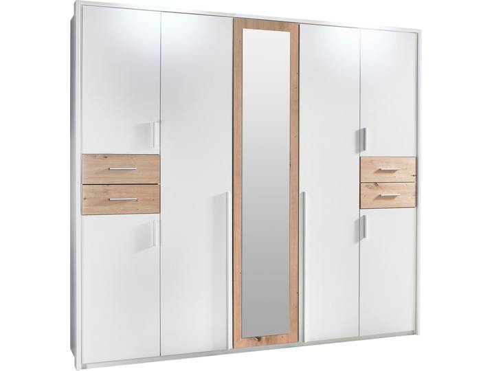 Drehtürenschrank WIMEX Vegas , weiß (weiß, artisan eichefarben, griffe alu), B:228cm H:210cm T:58cm, Holzwerkstoff, Schränke, Drehtürenschrank, inklusive Passepartout-Rahmen, mit Spiegeltüren und Schubladen