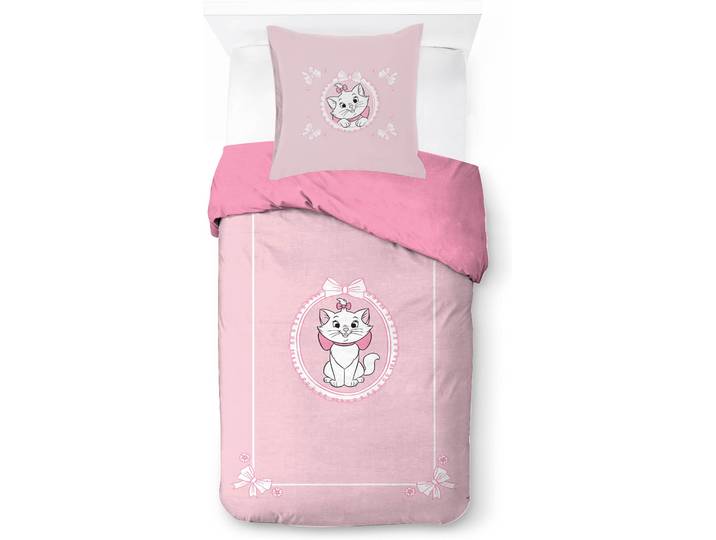 Bettwäsche DISNEY Aristocats Pretty Picture , rosa, B/L: 137cm x 200cm, 1 Stk., 1 Stk., Baumwoll-Leinen Mix, B/L: 80cm x 80cm, 2, Baumwoll-Leinen Mix, Obermaterial: 100% Baumwolle, Bettwäsche, Bettwäsche