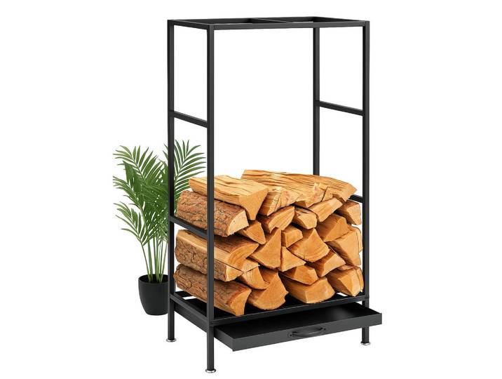 DanDiBo Kaminholzregal mit Schublade Metall Schwarz 80 cm 96356, 50x80x25 cm, Kleinmöbel, Kamine & Zubehör, Kaminholzregale