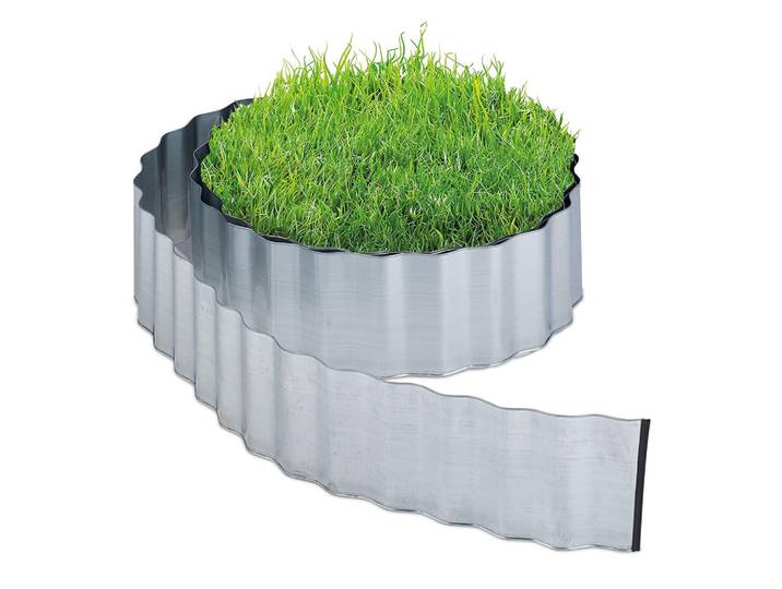 Relaxdays Rasenkante Silber Metall verzinkt 8 m, Silberfarben, 0.2x16x800 cm, Gartenzubehör, Hochbeet