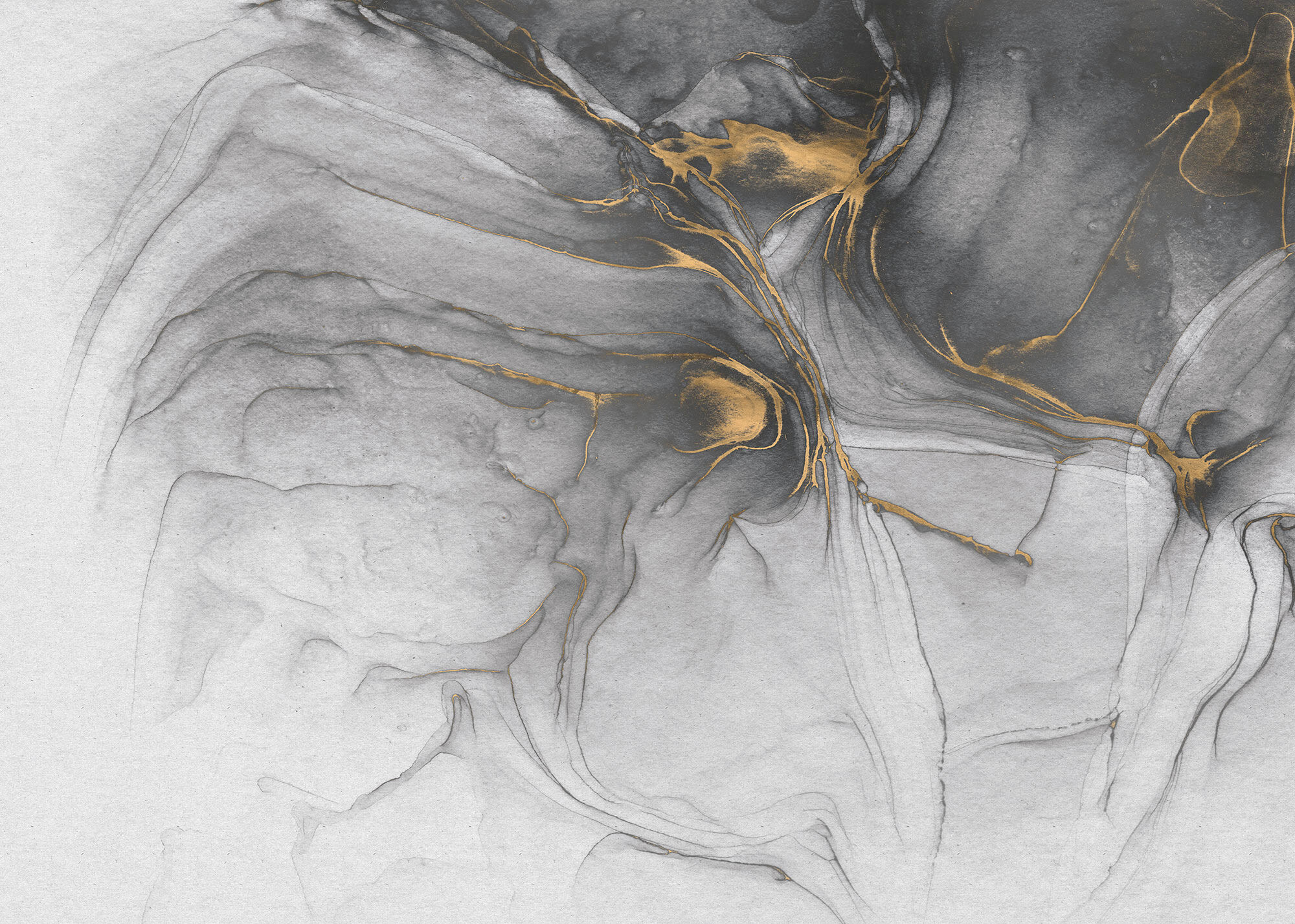 Fototapete KOMAR "Ink Gold Flow", grau, B:350m H:250m, Vlies, Tapeten, Fototapete, 350 x 250 cm (Breite x Höhe) - Tapete, Vlies, Wohnzimmer, Schlafzimmer