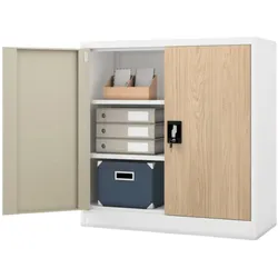 Jan Nowak Aktenschrank abschließbar BEATA 3 Ebenen, Flügeltüren | Metallschrank Werkstatt Büroschrank aus Stahl Werkzeugschrank, 93x90x40cm Weiß-Sonoma Eiche