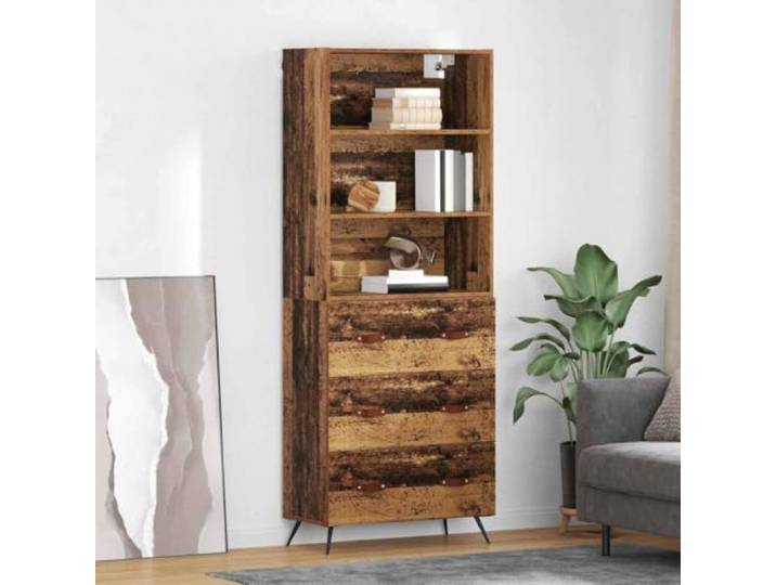 RJPLMFV Moderne Anrichte aus Holz, 69,5 x 34 x 180 cm Griffe aus Kunstleder, robuste Regale, geräumige Aufbewahrung, sichere Wandbefestigung