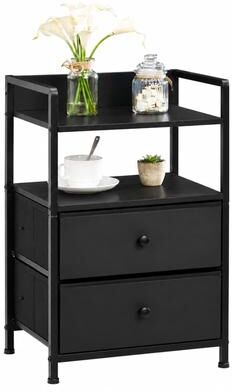 Garvee 2 Drawer Nightstand Metal MDF Black and Mottled Brown