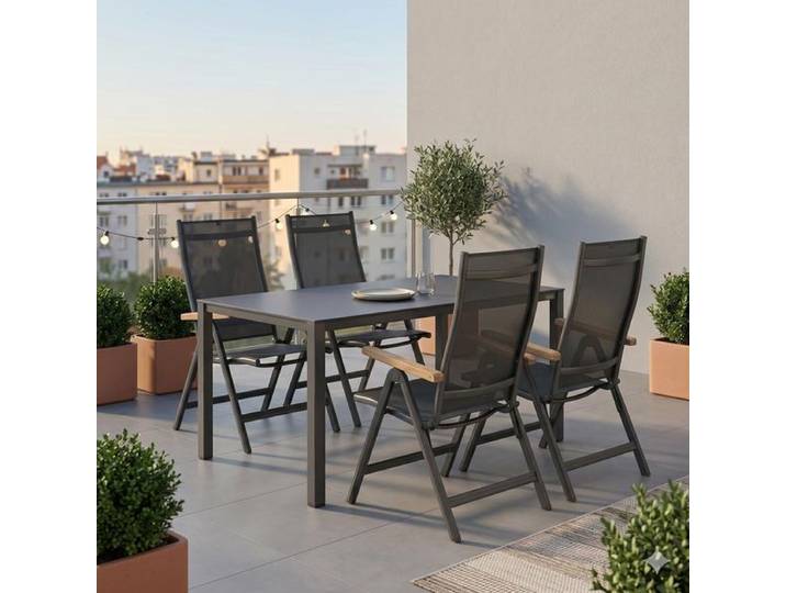 Kettler Granada Gartenmöbel-Set M (4 Plätze) Tisch 160x95cm Dunkelgrau